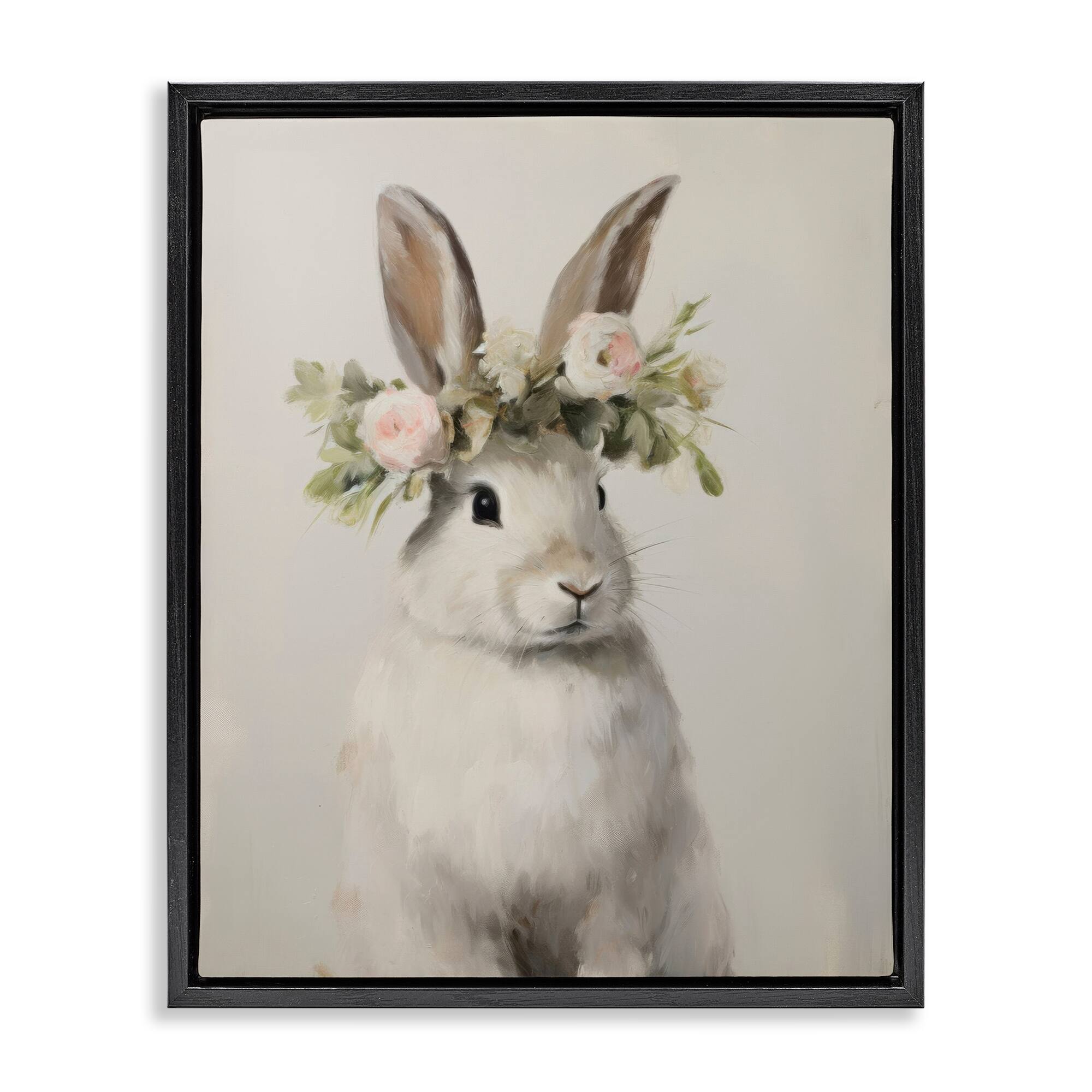 Stupell Industries White Bunny Floral Crown Floating Frame Wall Art